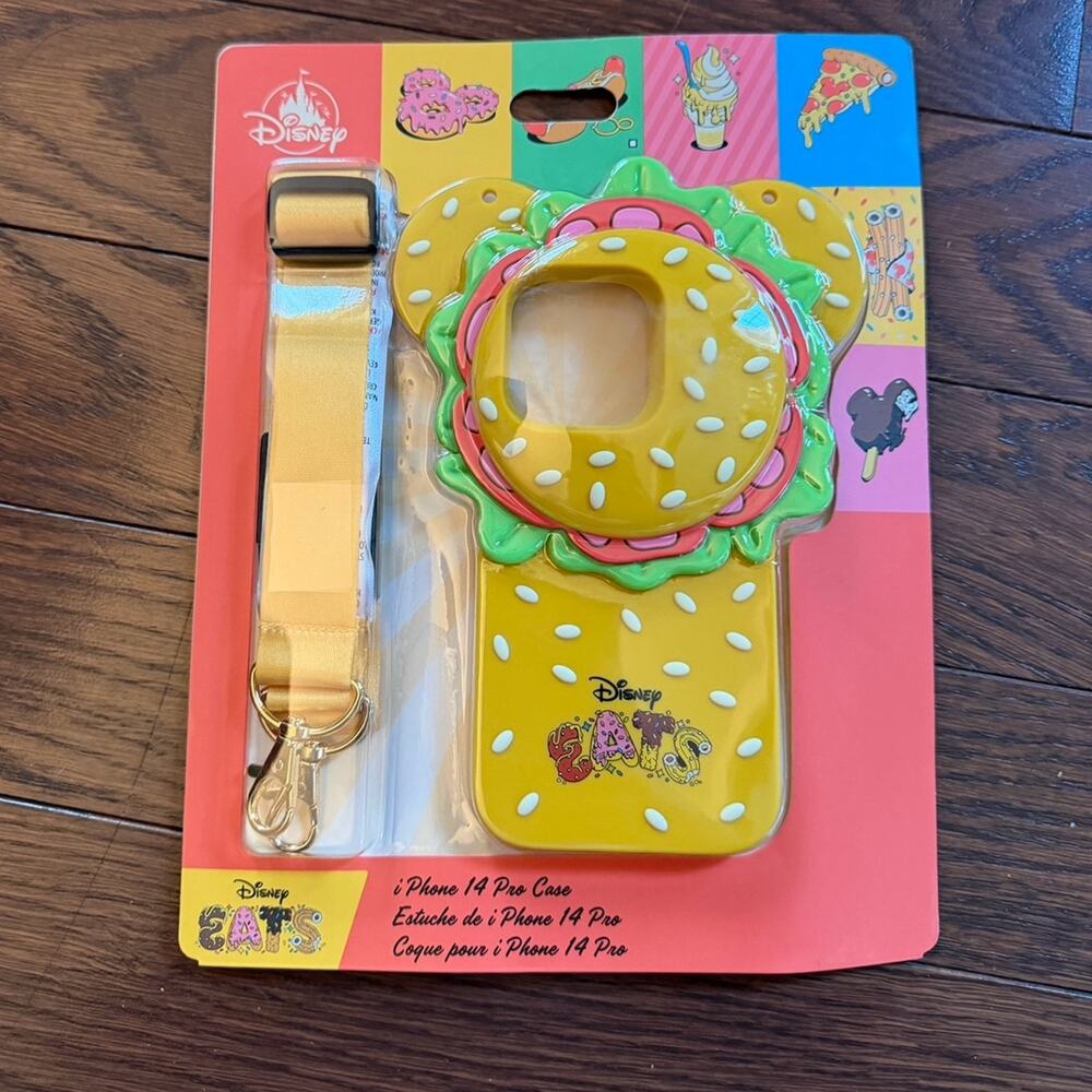 Disney Parks Eats Mickey Mouse Burger iPhone 14 Pro case with Landyard NWT